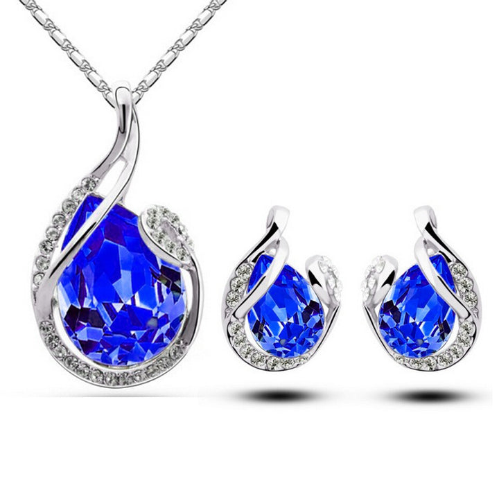 Teardrop crystal necklace and earrings