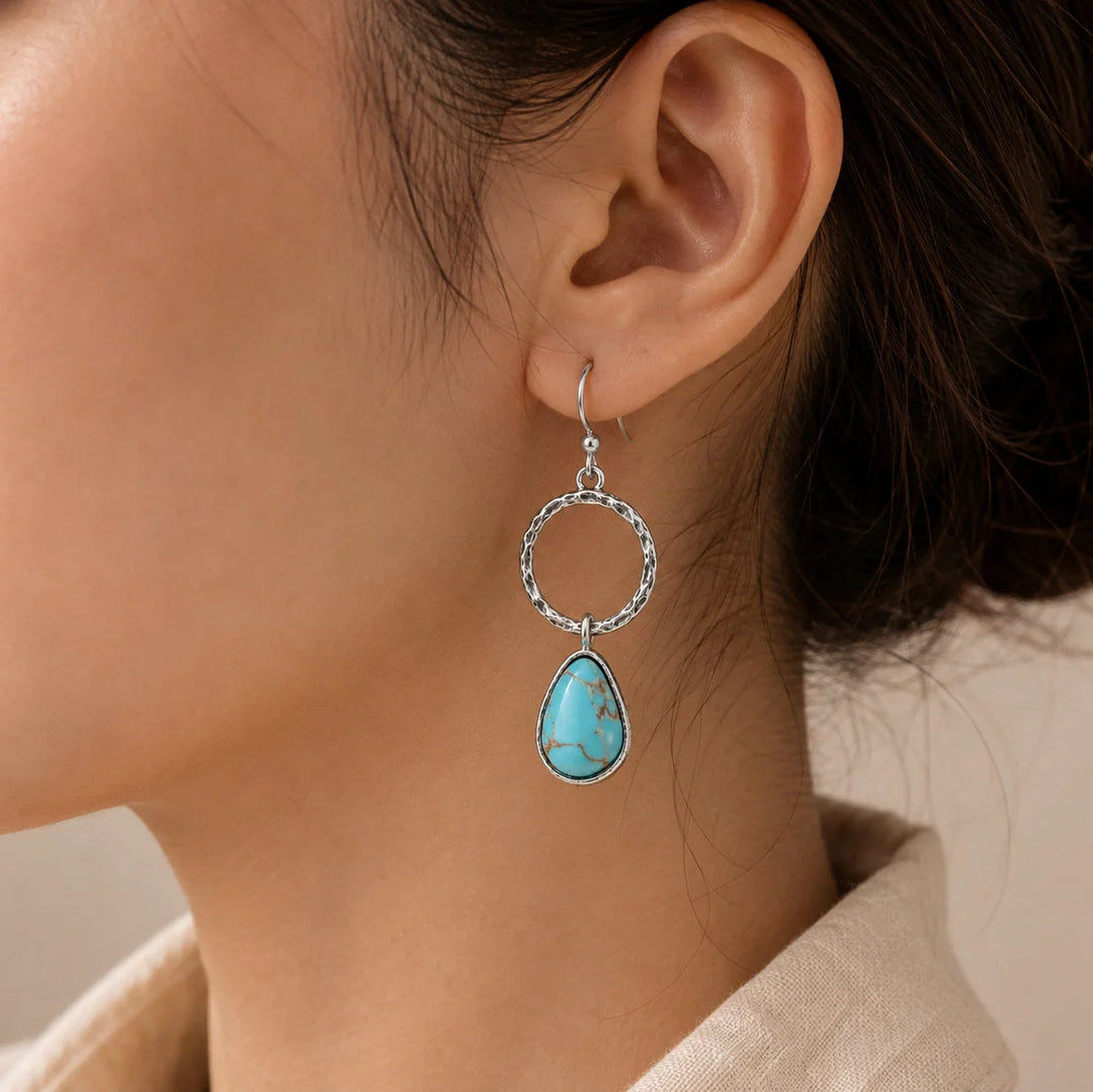 Vintage Turquoise Stone Silver Earrings