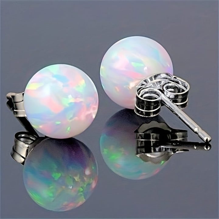 Round Opal Stud Earrings