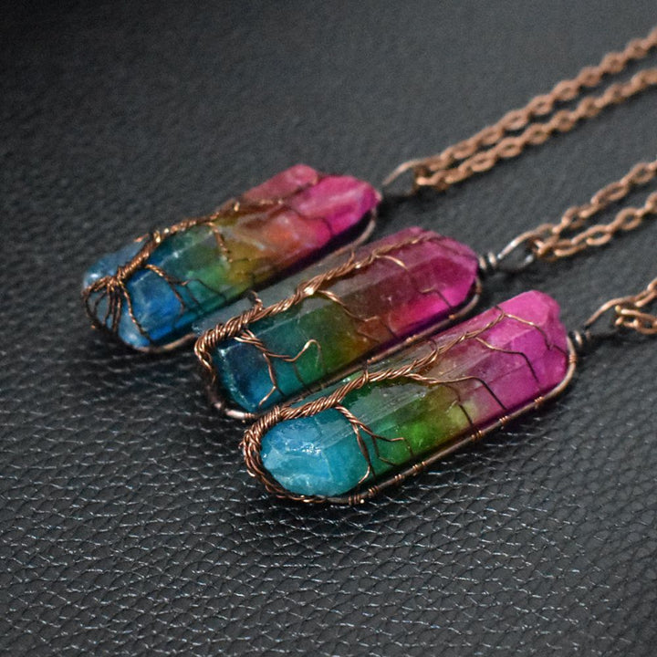 Wire wrapped crystal tree of life pendant