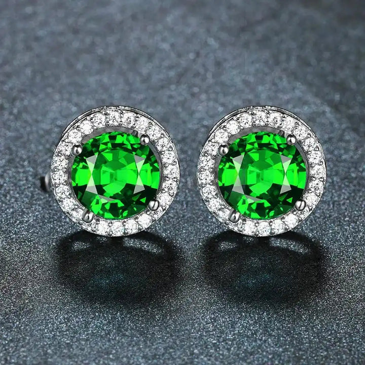 Emerald Silver Stud Earrings