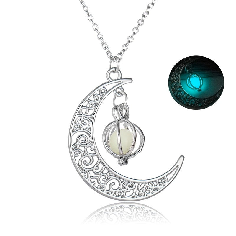 Crescent moon necklace with glow bead
