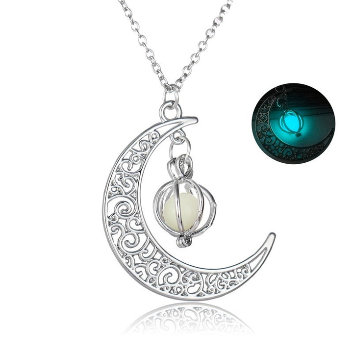Crescent moon necklace with glow bead