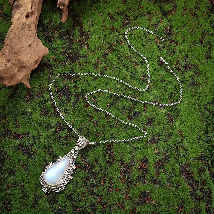 Vintage Moonstone Teardrop Pendant Necklace