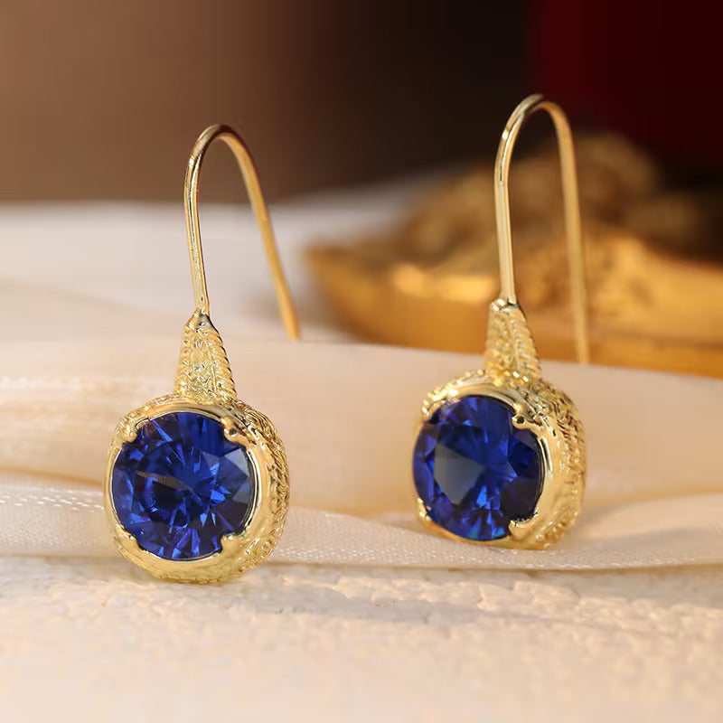 Retro Blue Sapphire Hook Earrings