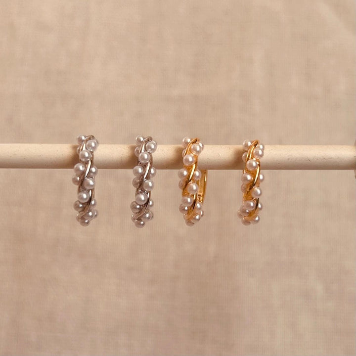 Elegant Pearl Twist Hoop Earrings