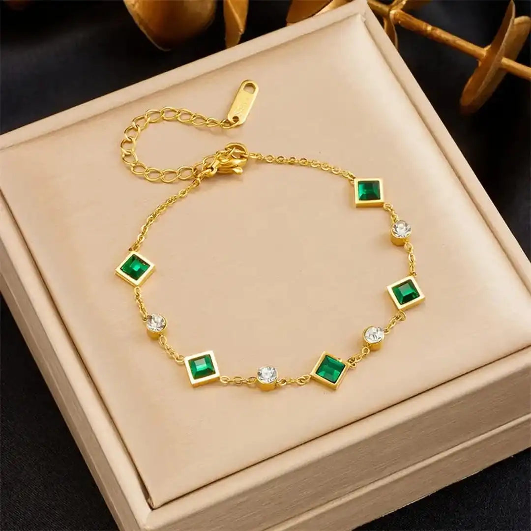 Elegant Emerald Square Station Bracelet
