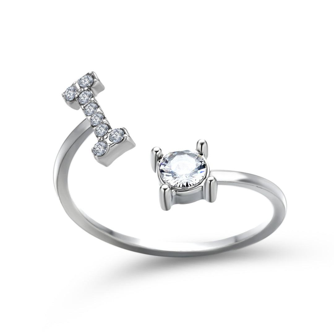 Adjustable initial ring with zircon, all 26 letters A to Z