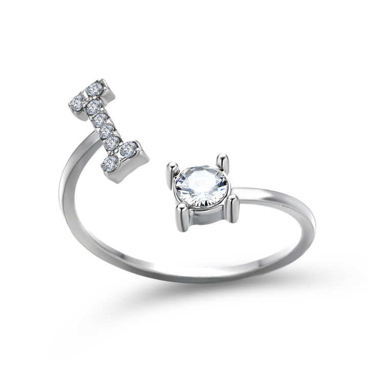 Adjustable initial ring with zircon, all 26 letters A to Z