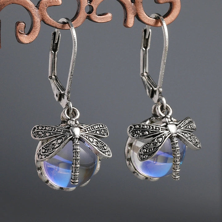 Vintage Moonstone Dragonfly Earrings