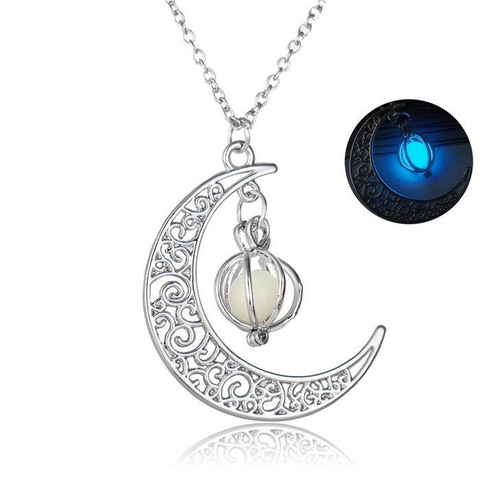 Crescent moon necklace with glow bead