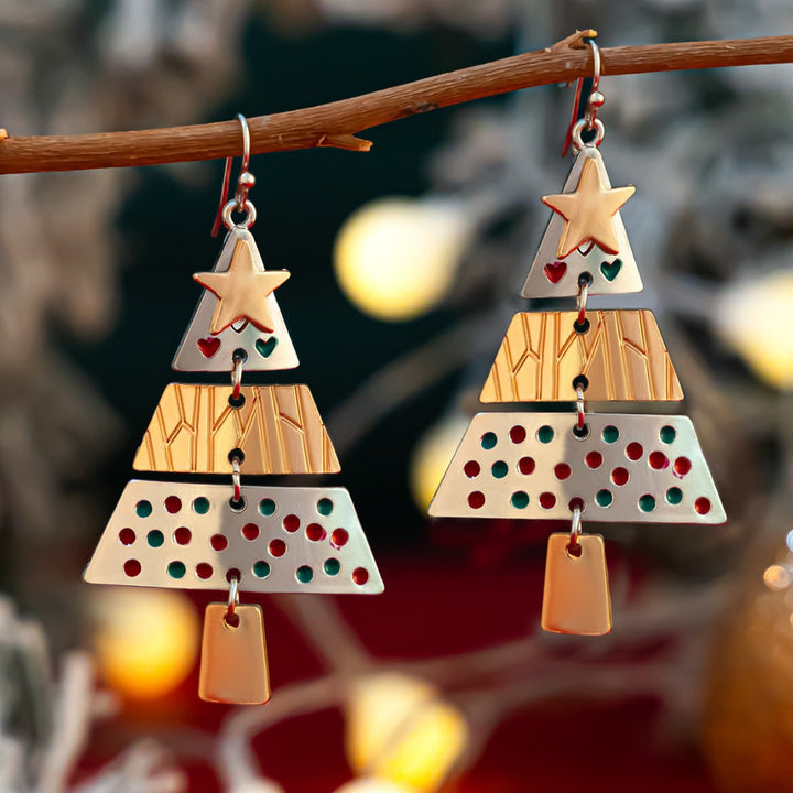 Enamel Christmas tree pendant and earrings