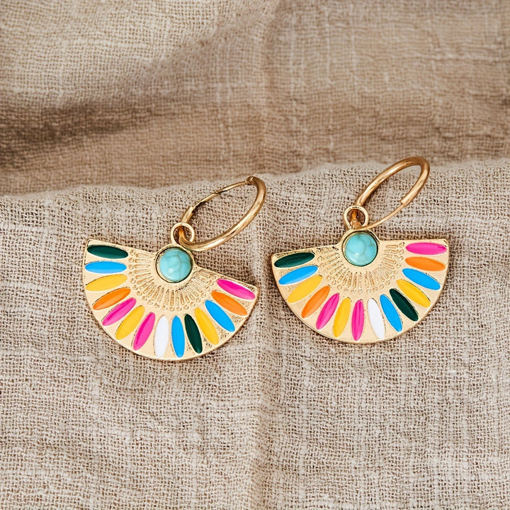 Fan Shape colourful Enamel Hoop Earrings