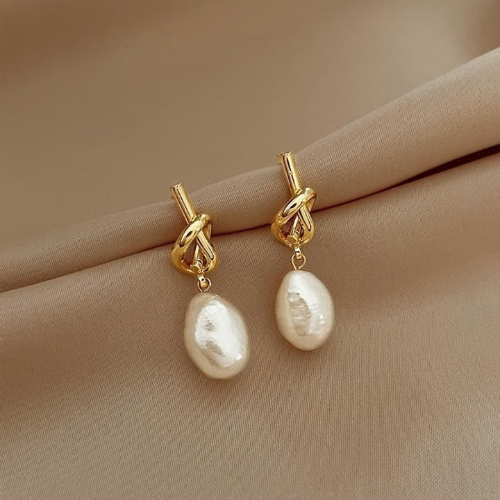 Knotted Baroque Imitation Pearl Earrings