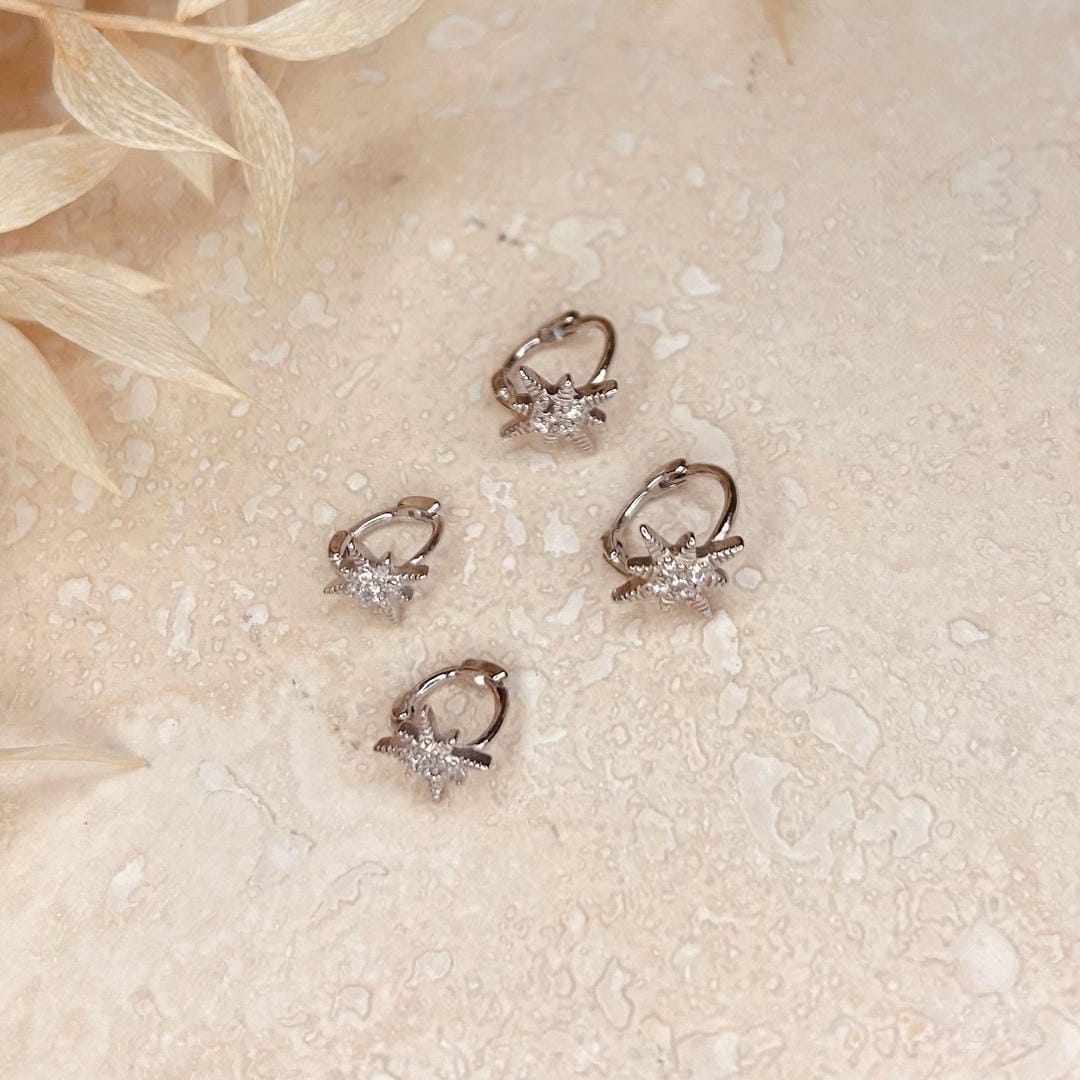 Silver Crystal Star Huggie Hoops