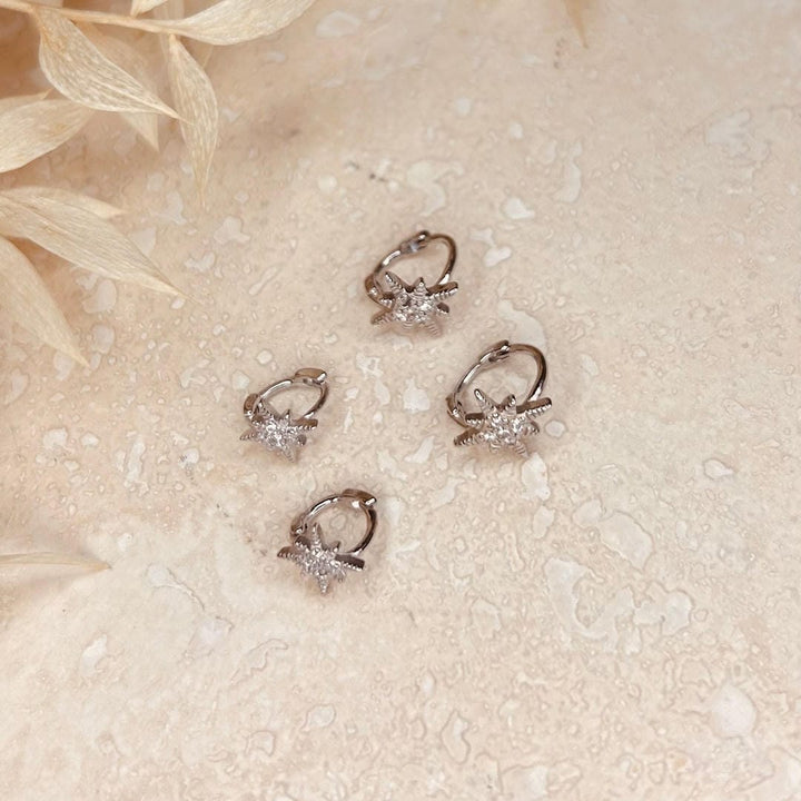 Silver Crystal Star Huggie Hoops