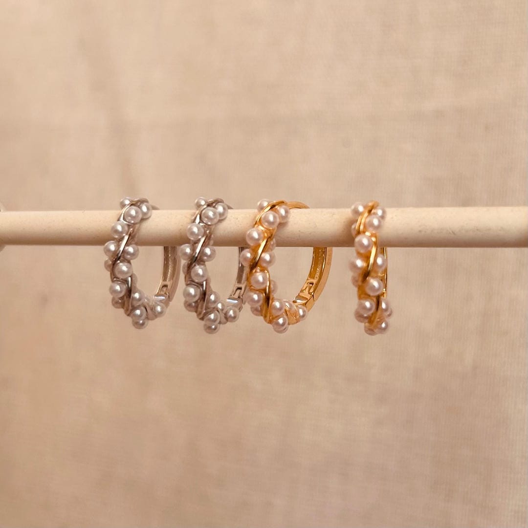 Elegant Pearl Twist Hoop Earrings