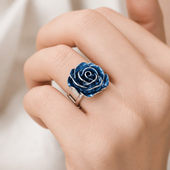 Blue Floral Silver Ring