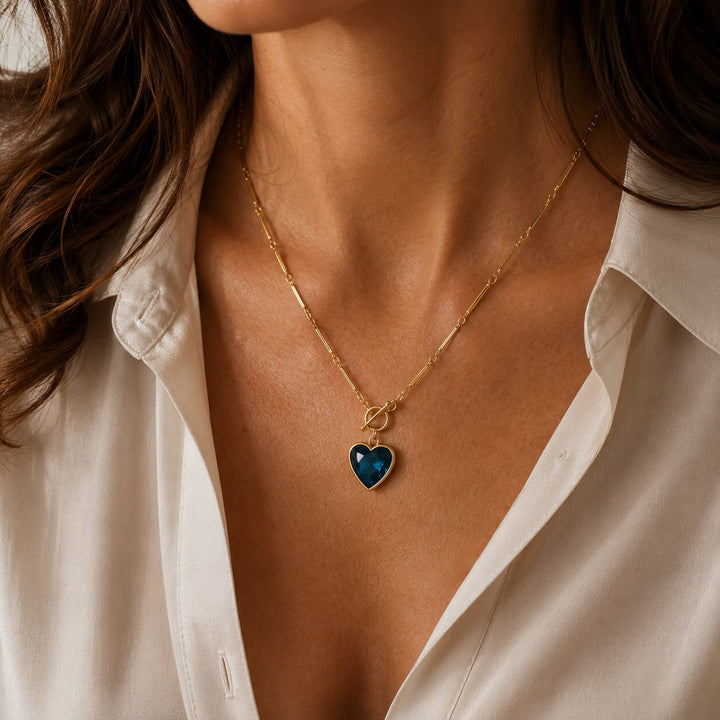 Blue Sapphire Heart Pendant Necklace