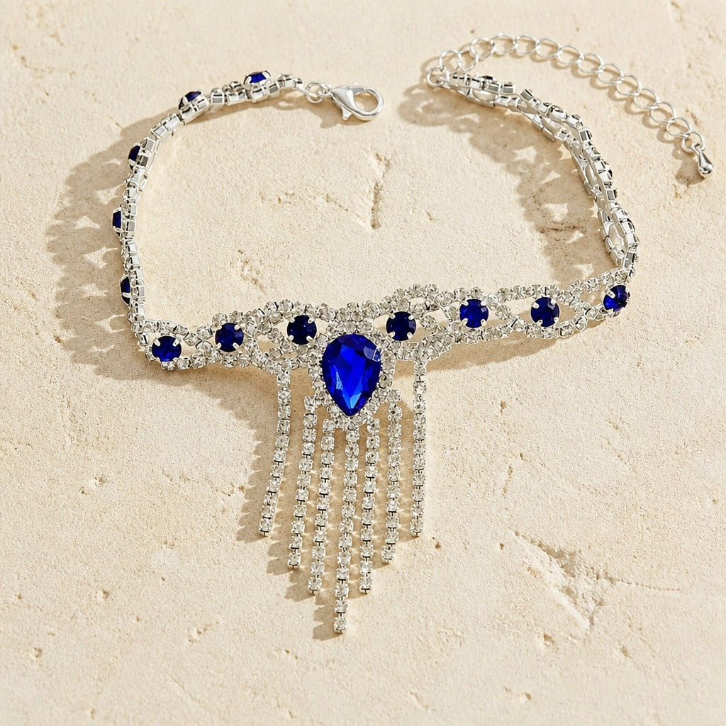 Blue Tassel Crystal Anklet
