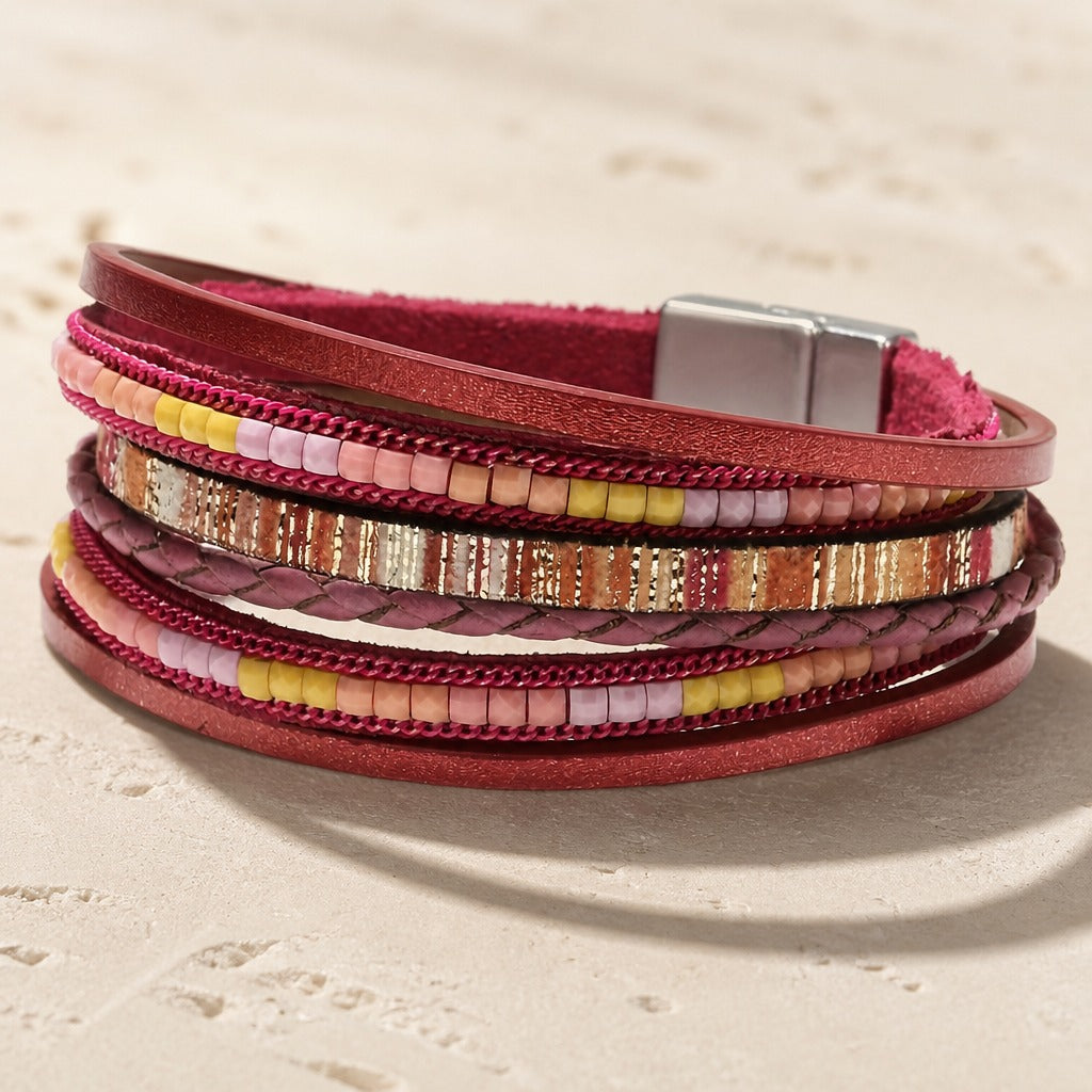 Boho Multi-Layer Leather Bead Bracelet
