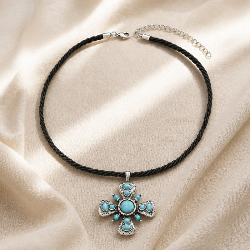 Boho Turquoise Cross Necklace