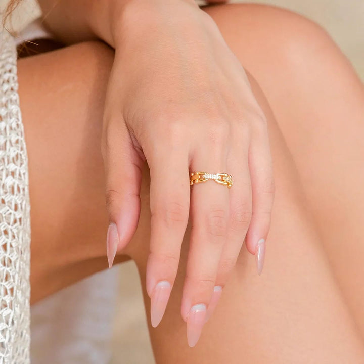 Dazzling Crystal Gold Open Ring