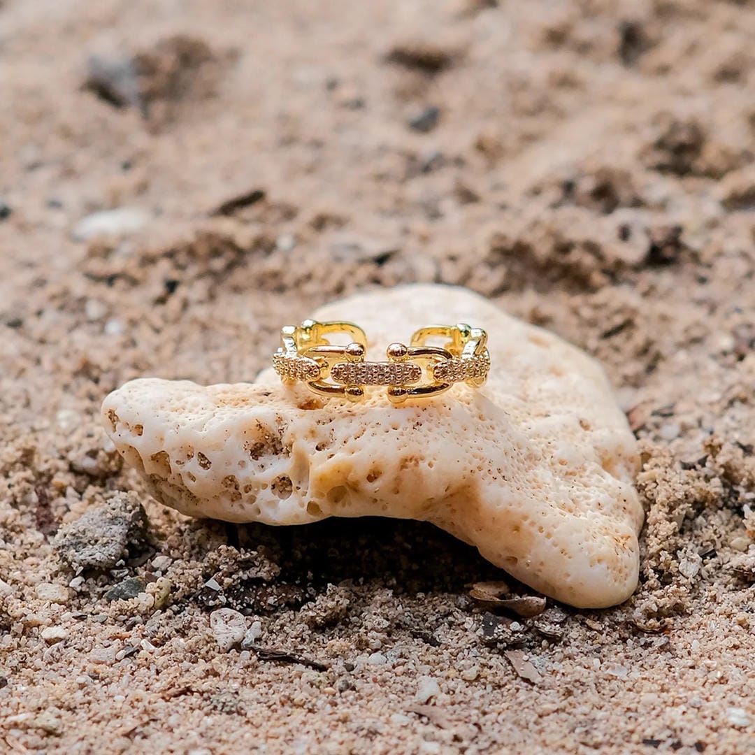 Dazzling Crystal Gold Open Ring