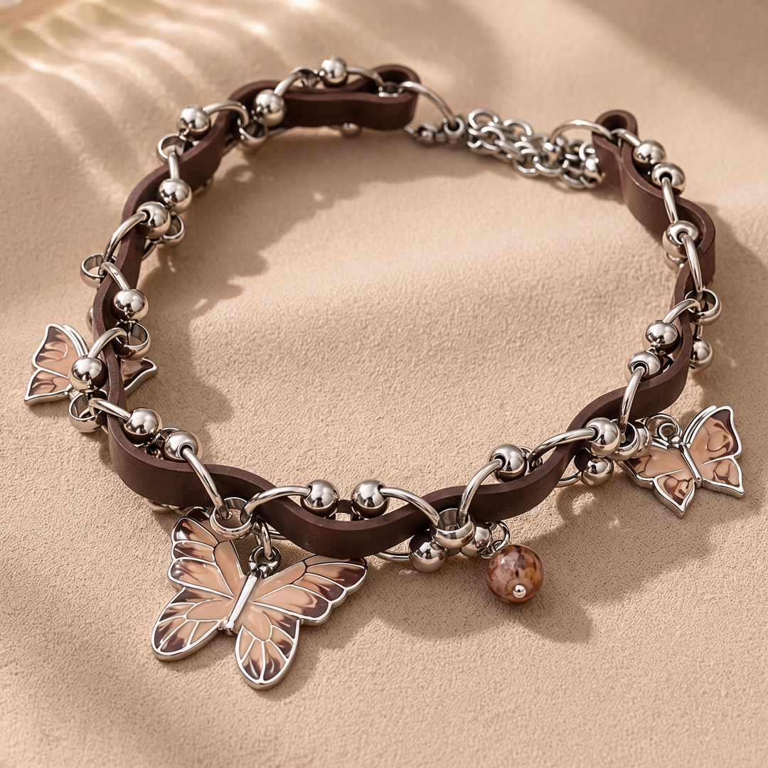 Chain Leather Pendant Choker Necklace