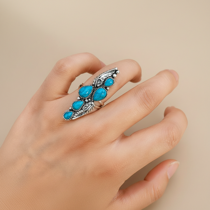 Turquoise Feather Statement Ring