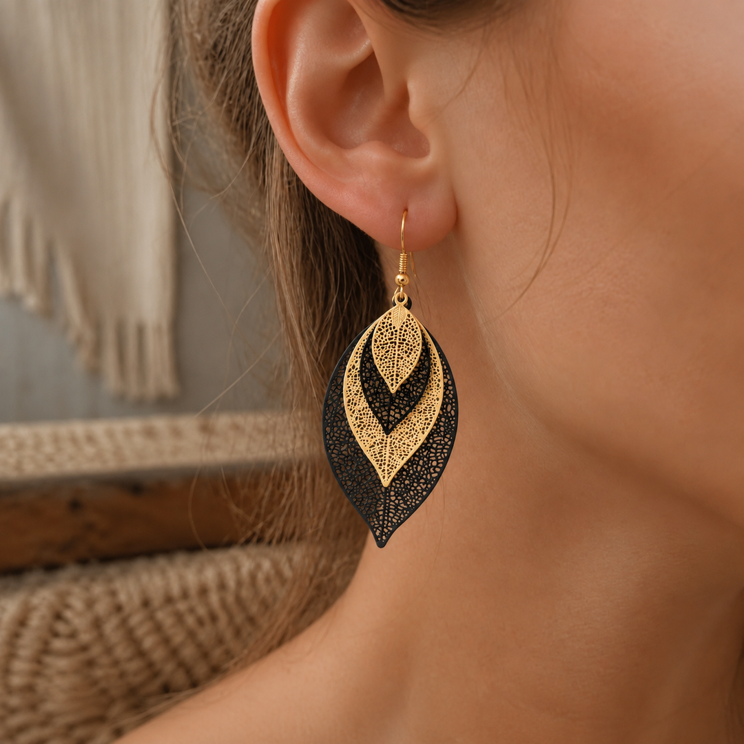 Hollow Layered Leaf Earrings
