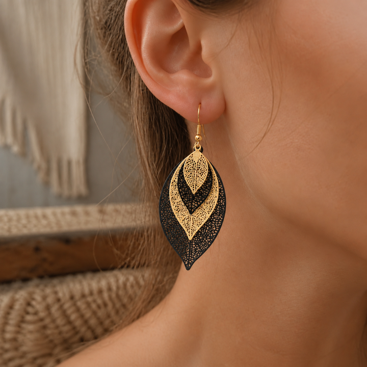 Hollow Layered Leaf Earrings