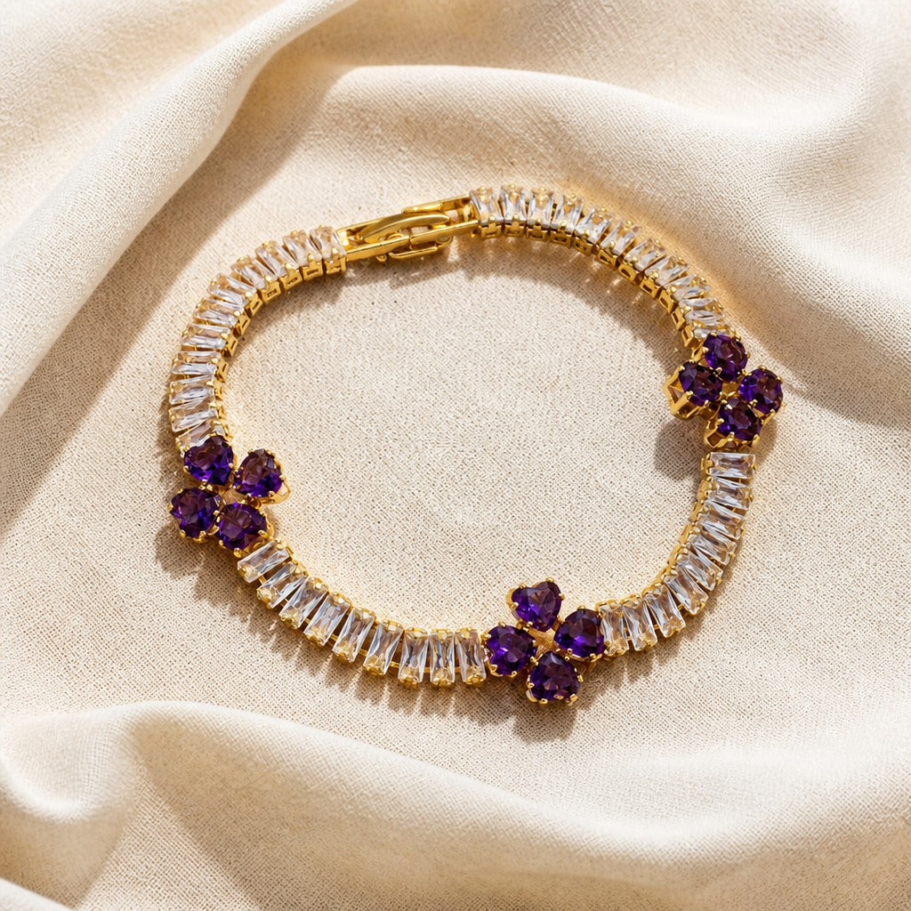 Clover Amethyst Gold Bracelet