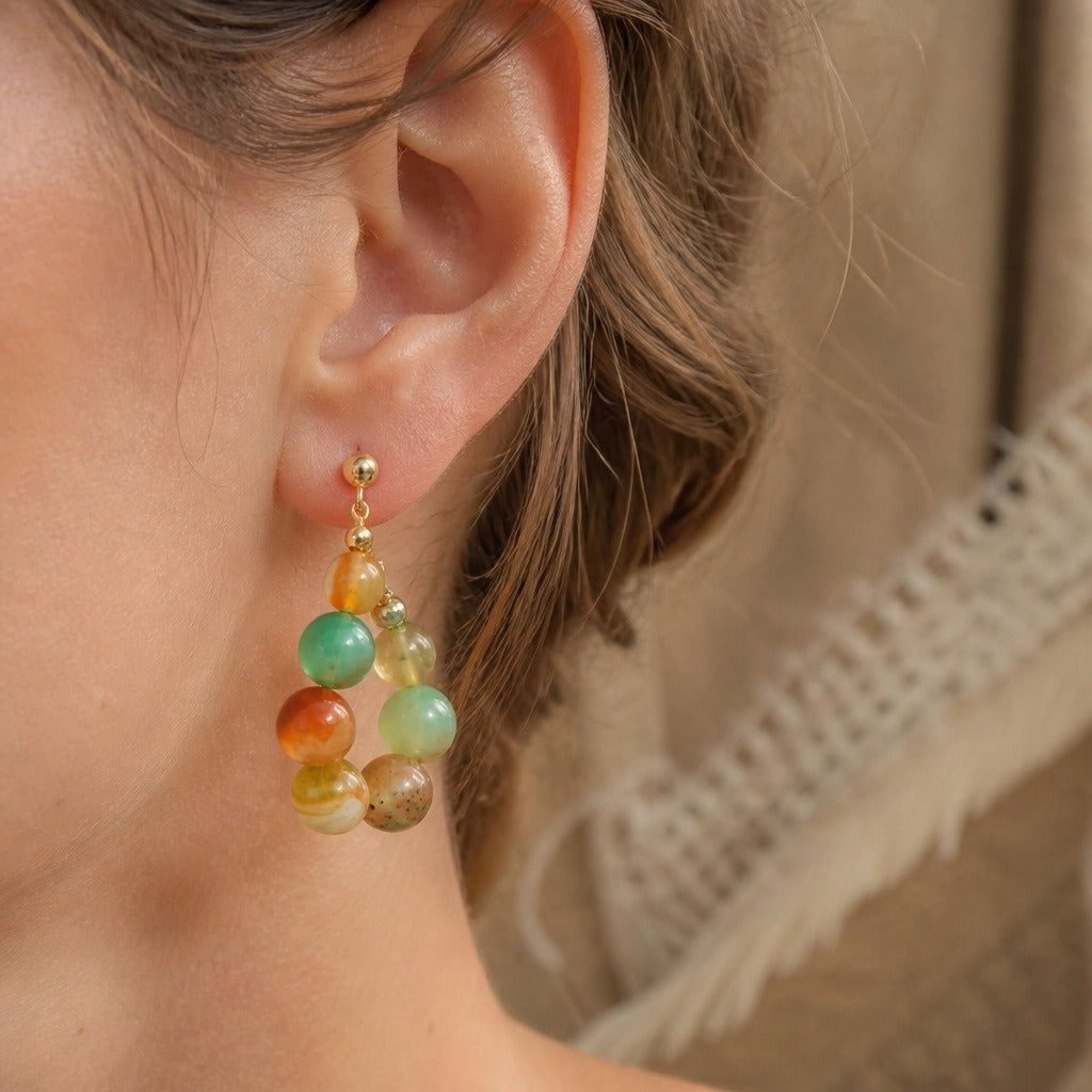 coloured Agate Bead Drop Earrings