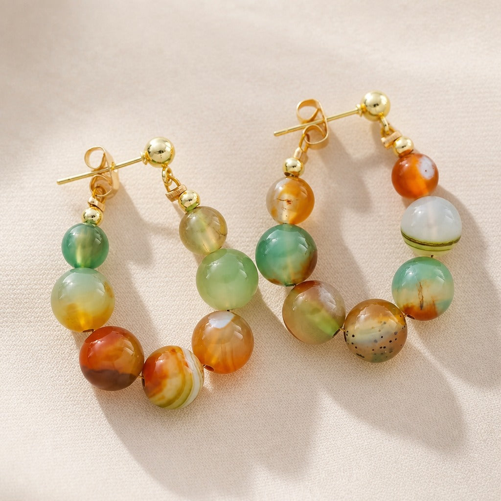 coloured Agate Bead Drop Earrings