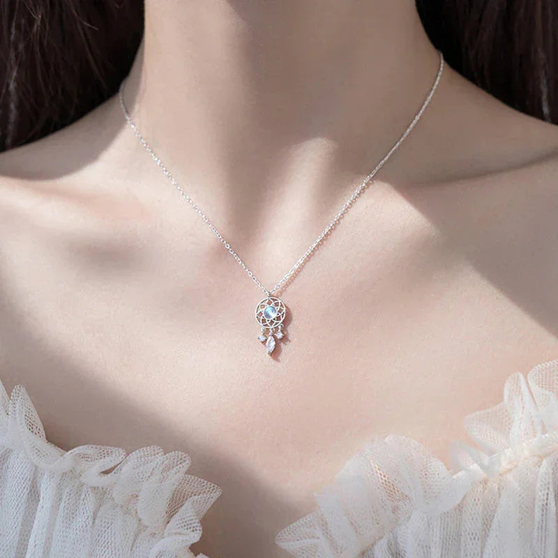 Silver Moonstone Dreamcatcher Pendant Necklace