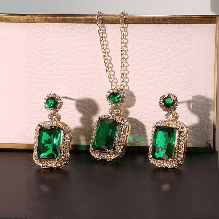 Radiant Emerald Rectangle Halo Set