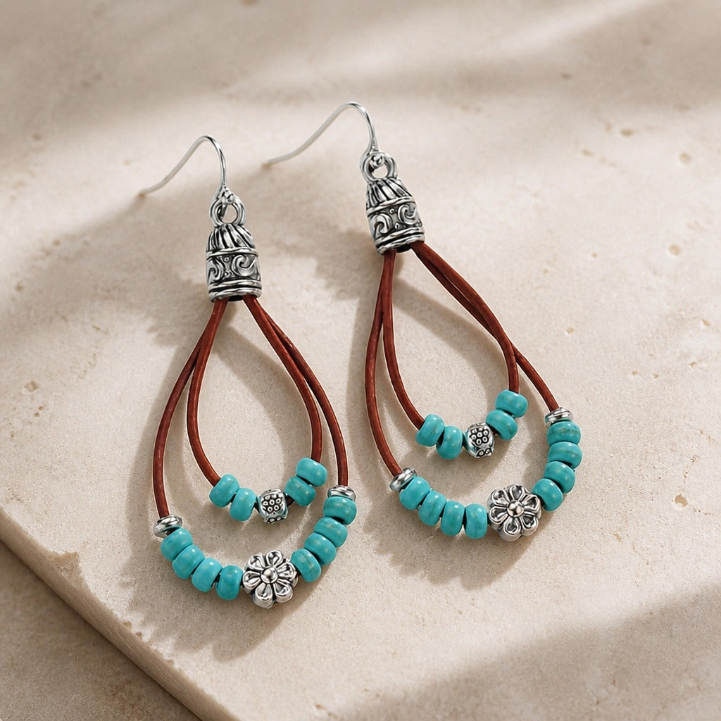 Floral &amp; Turquoise Beads Dangle Earrings