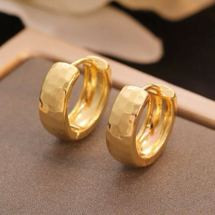 Hammered Golden Huggie Hoop Earrings