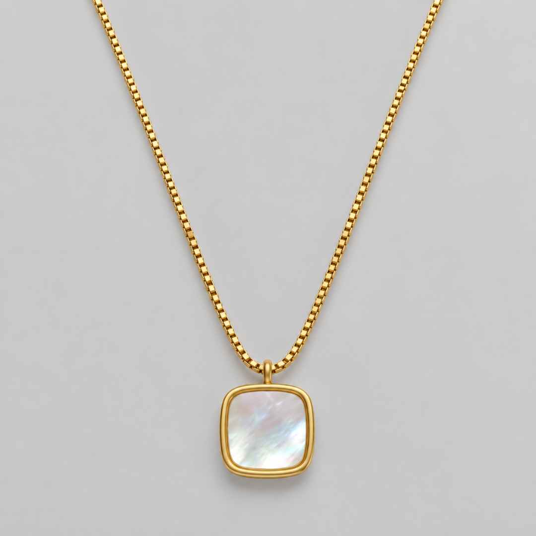 Gold Beaded Necklace with Opal Pendant