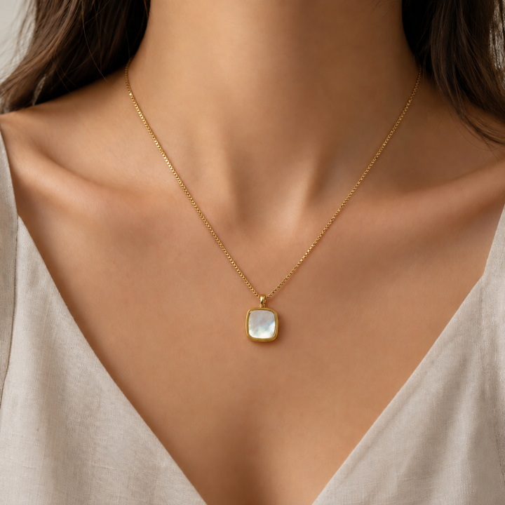 Gold Beaded Necklace with Opal Pendant