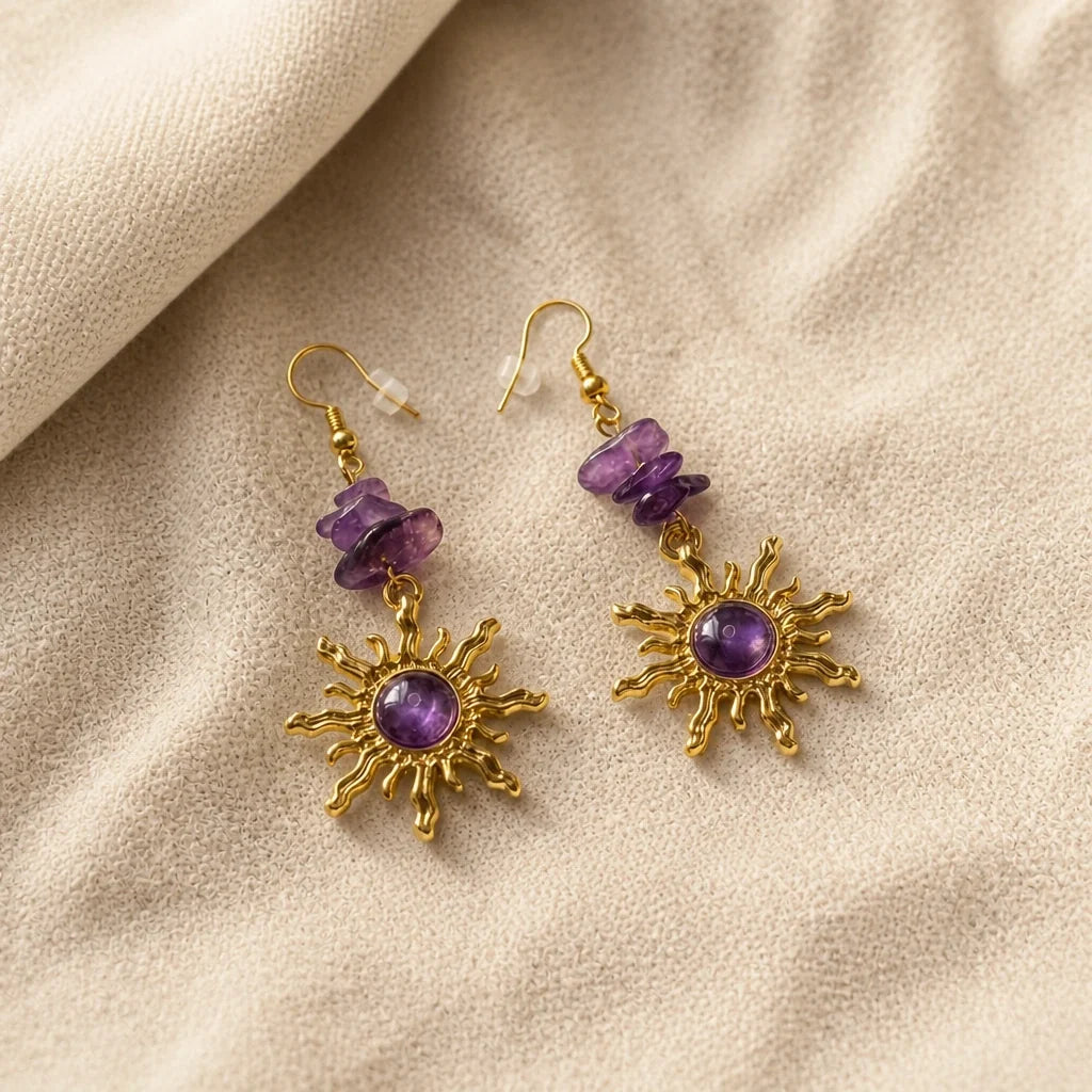 Gravel Beads Sun Gold Earrings
