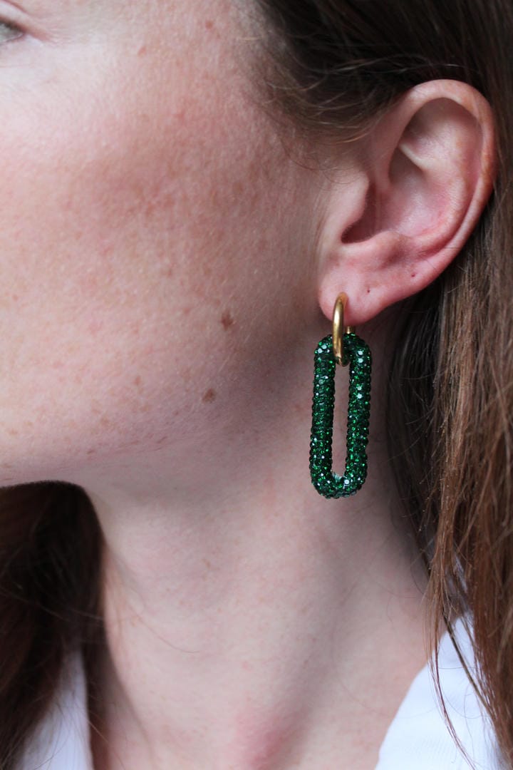 Pave Rectangle Link Hoop Earrings
