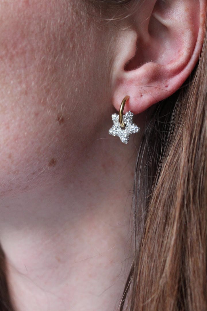 Toned Pave Star Hoop Earrings