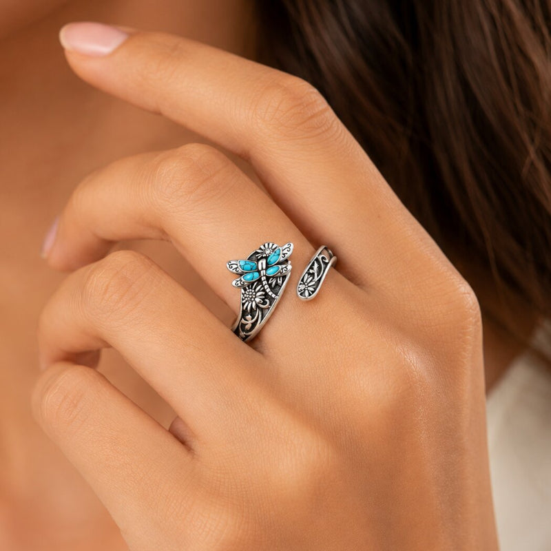Turquoise Dragonfly Sunflower Ring