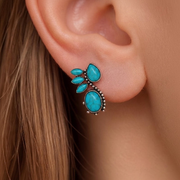 Turquoise Geometric Floral Earrings