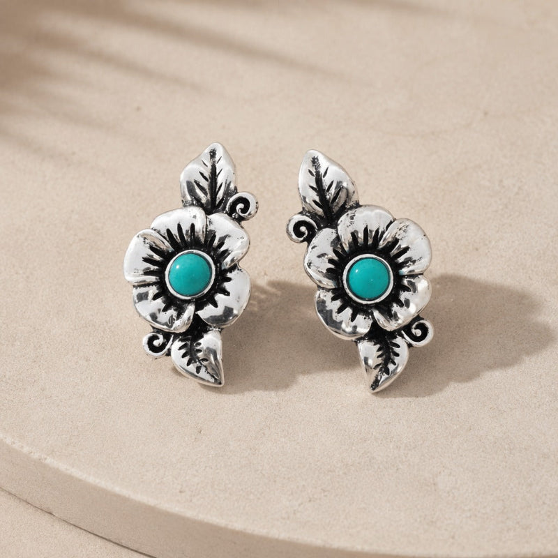 Lustrous Turquoise Flower Earrings