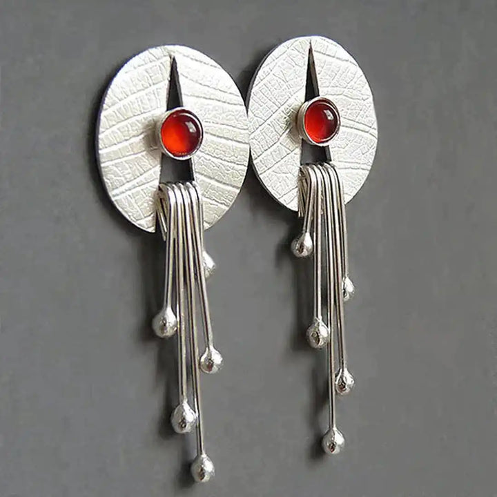 Hollow Red Stone Dangle Earrings