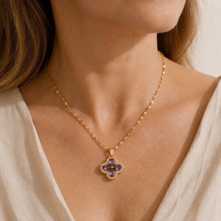 Majestic Clover Amethyst Pendant Necklace