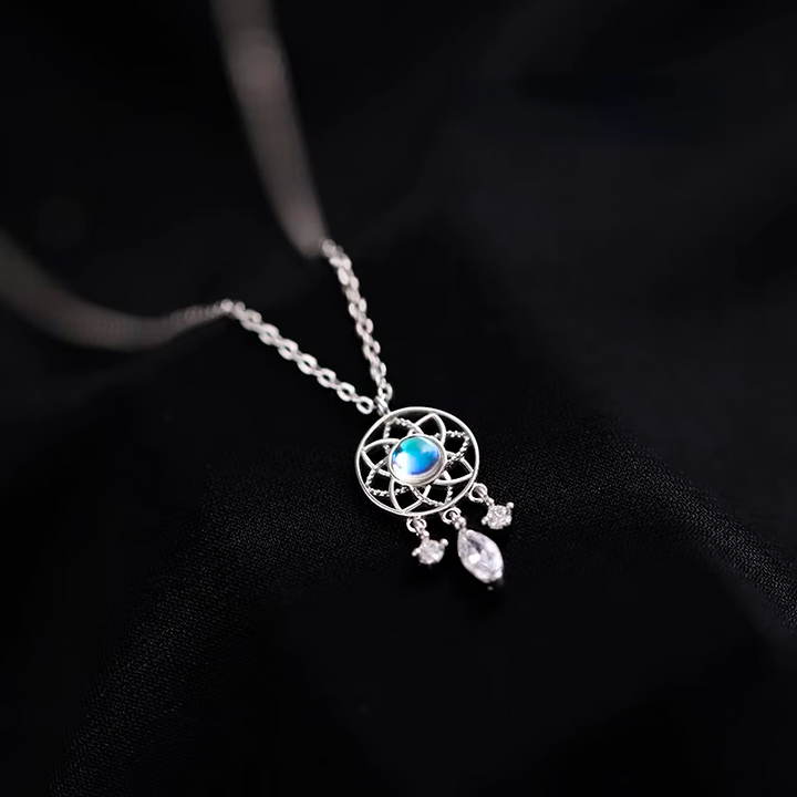 Silver Moonstone Dreamcatcher Pendant Necklace